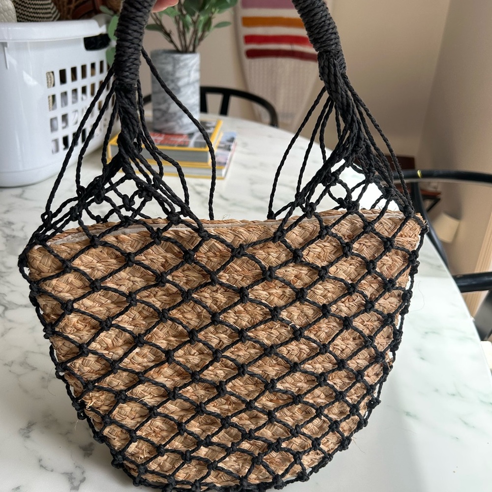 J. Crew Black and Tan Net Tote Bag